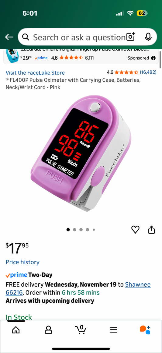 ® FL400P Pulse Oximeter with Carrying Case, Batteries, Neck/Wrist Cord - Pink