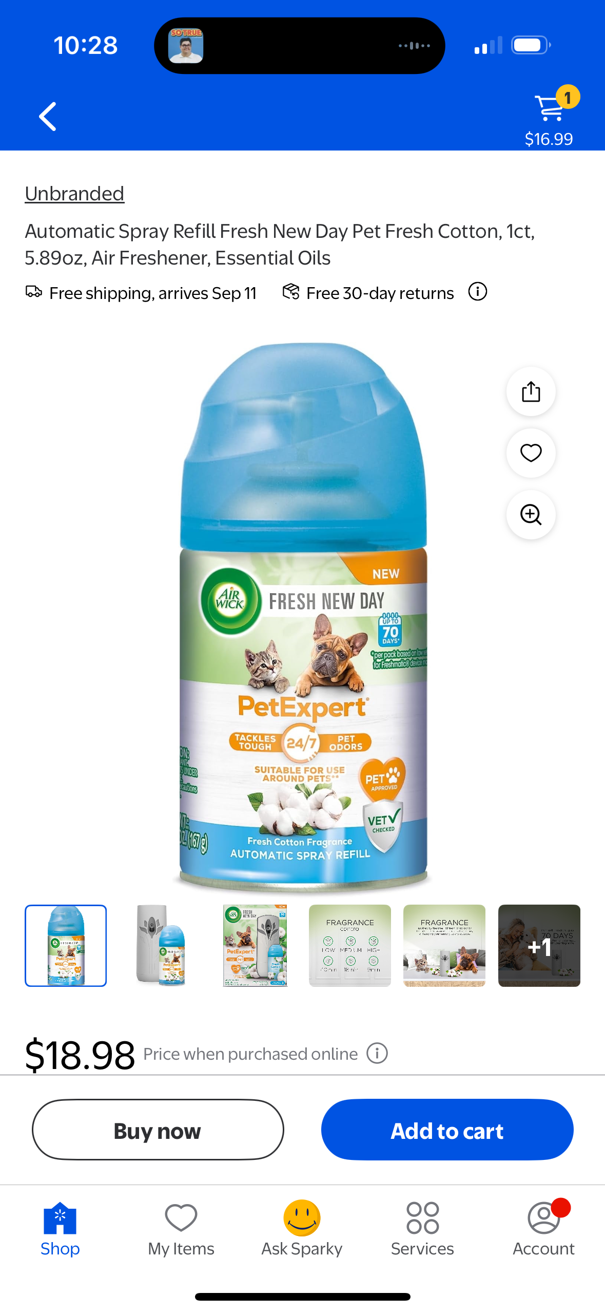 Automatic Spray Refill Fresh New Day Pet Fresh Cotton, 1ct, 5.89oz, Air Freshener, Essential Oils