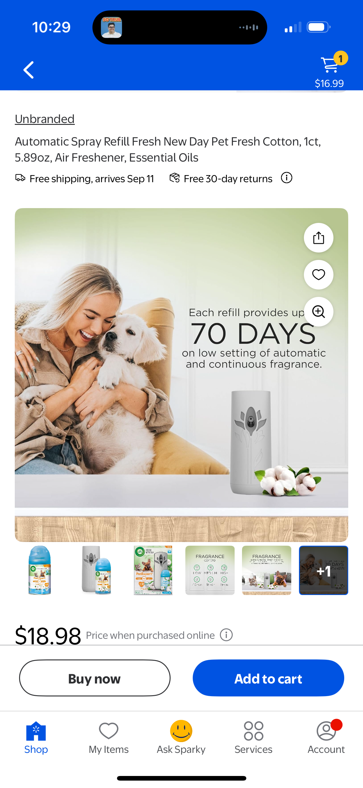 Automatic Spray Refill Fresh New Day Pet Fresh Cotton, 1ct, 5.89oz, Air Freshener, Essential Oils