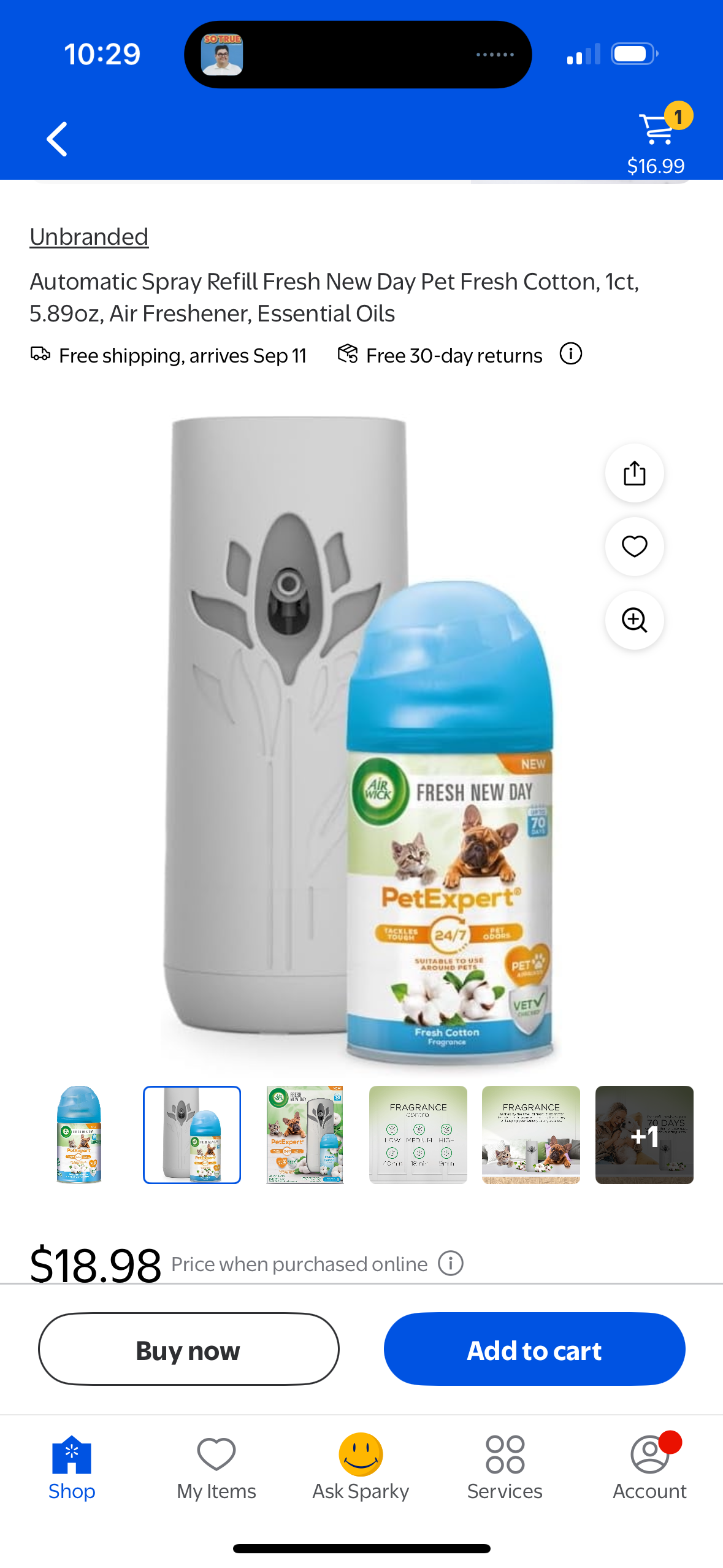 Automatic Spray Refill Fresh New Day Pet Fresh Cotton, 1ct, 5.89oz, Air Freshener, Essential Oils