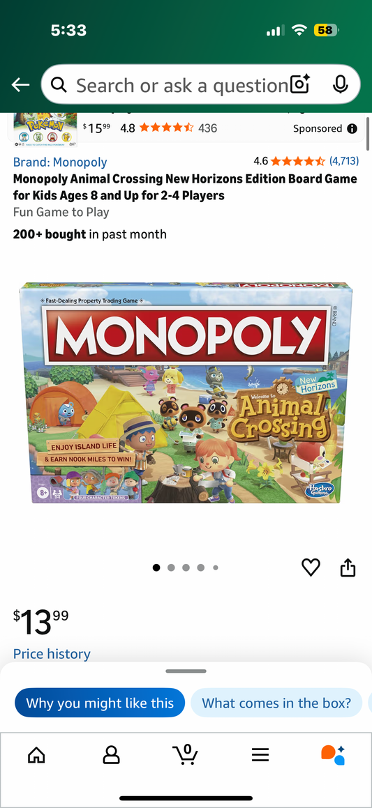 Monopoly Animal Crossing New Horizons Edition Board Game for Kids Ages 8 and Up for 2-4 Players Fun Game to Play