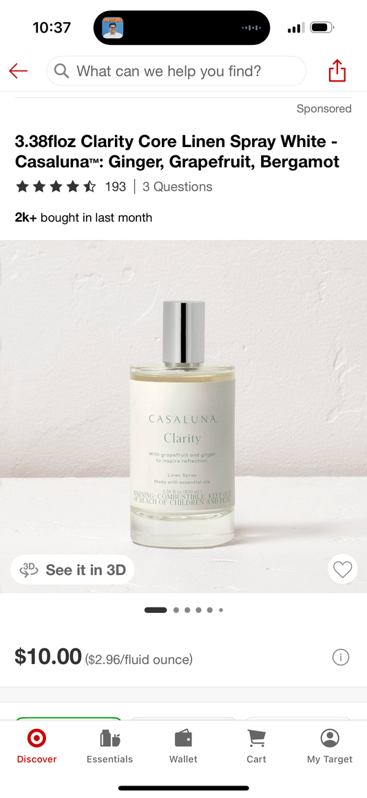 3.38floz Clarity Core Linen Spray White - Casaluna™: Ginger, Grapefruit, Bergamot