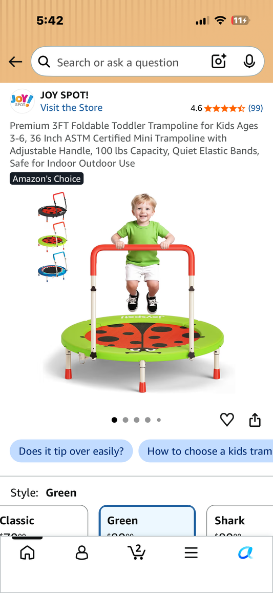 Premium 3FT Foldable Toddler Trampoline for Kids Ages 3-6, 36 Inch ASTM Certified Mini Trampoline with Adjustable Handle, 100 Ibs Capacity, Quiet Elastic Bands, Safe for Indoor Outdoor Use