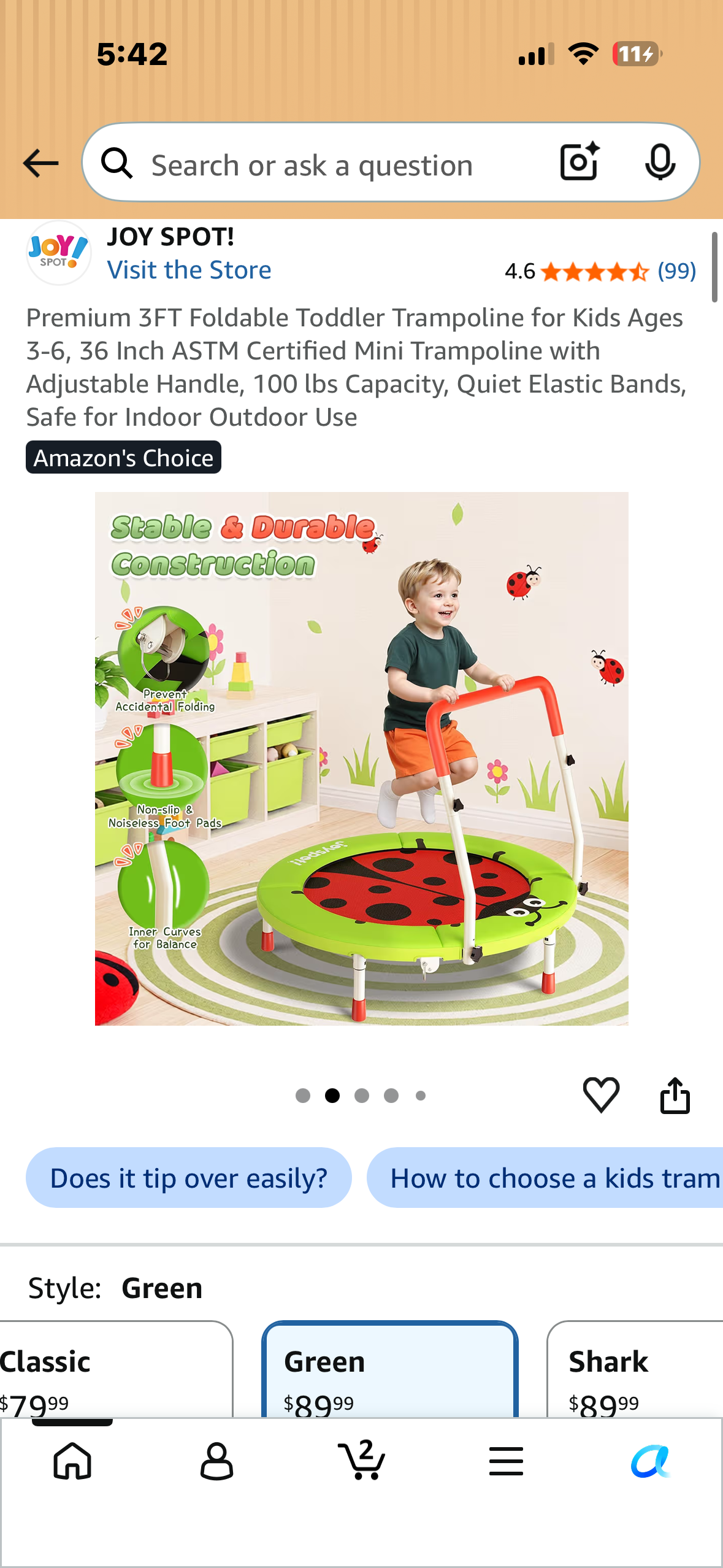 Premium 3FT Foldable Toddler Trampoline for Kids Ages 3-6, 36 Inch ASTM Certified Mini Trampoline with Adjustable Handle, 100 Ibs Capacity, Quiet Elastic Bands, Safe for Indoor Outdoor Use