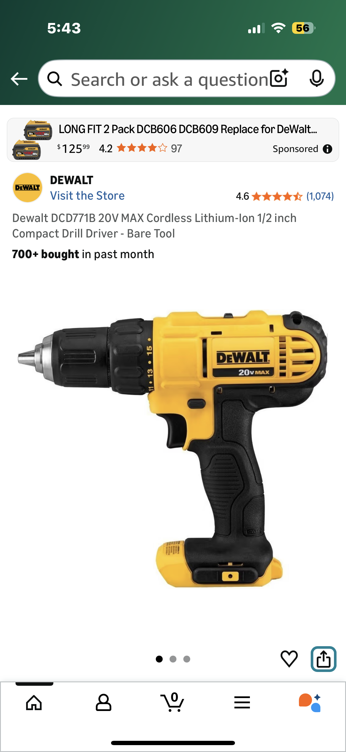 Dewalt DCD771B 20V MAX Cordless Lithium-Ion 1/2 inch Compact Drill Driver - Bare Tool