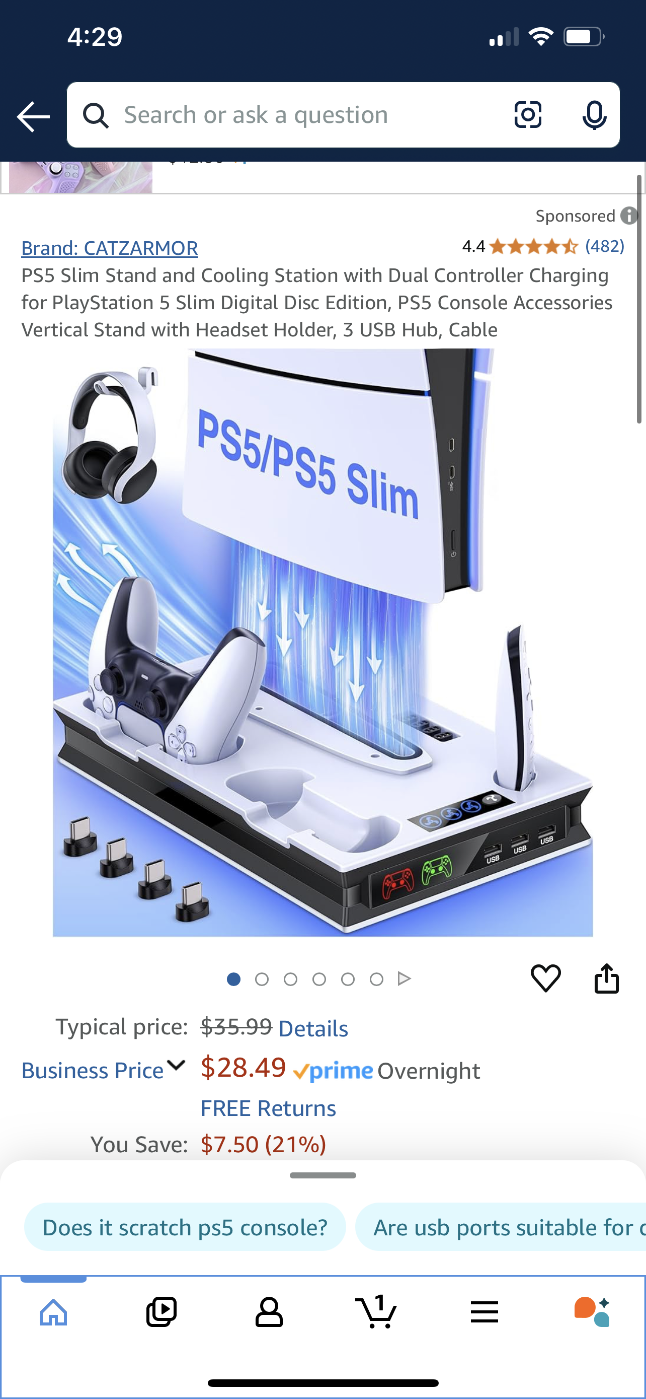 PS5 Slim Stand and Cooling Station with Dual Controller Charging for PlayStation 5 Slim Digital Disc Edition, PS5 Console Accessories Vertical Stand with Headset Holder, 3 USB Hub, Cable