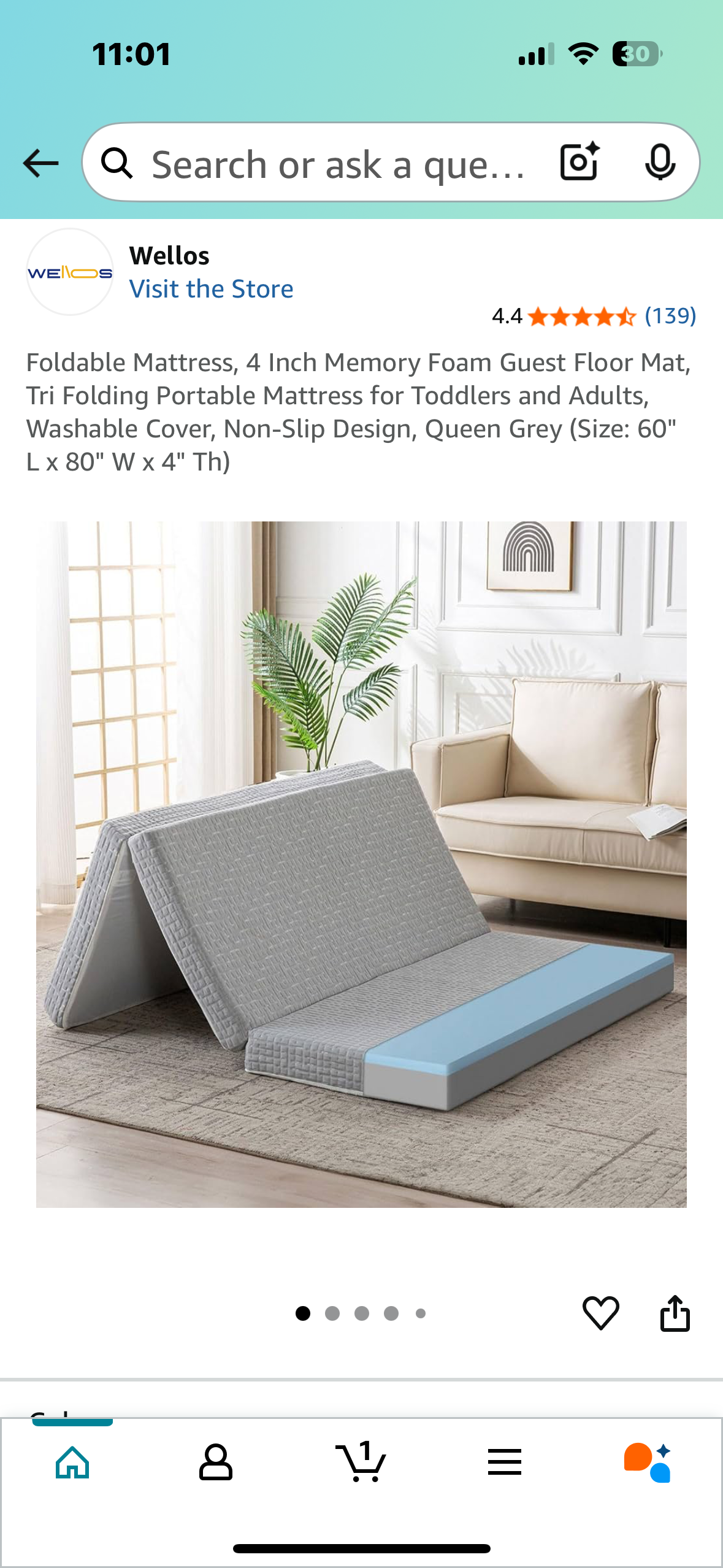 Foldable Mattress, 4 Inch Memory Foam Guest Floor Mat, Tri Folding Portable Mattress, Washable Cover, Non-Slip Design, Queen Grey (Size: 60" L x 80" W x 4" Th) (B887)
