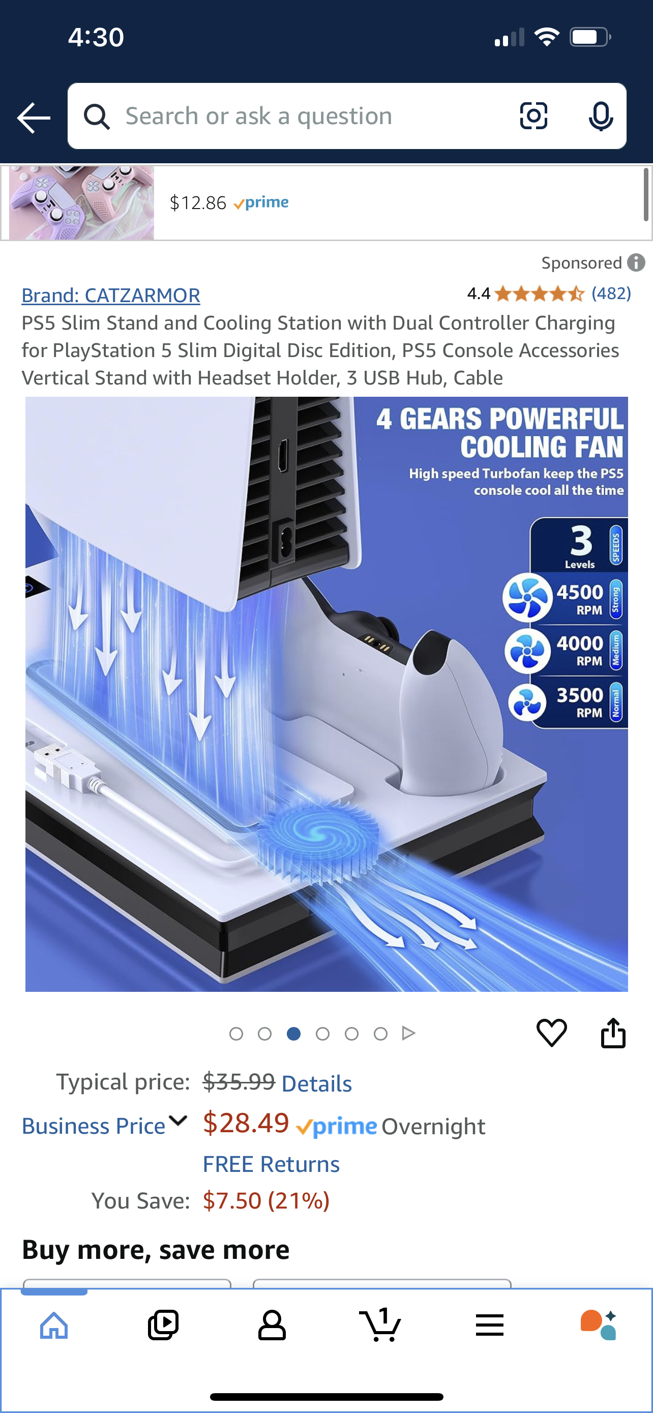 PS5 Slim Stand and Cooling Station with Dual Controller Charging for PlayStation 5 Slim Digital Disc Edition, PS5 Console Accessories Vertical Stand with Headset Holder, 3 USB Hub, Cable