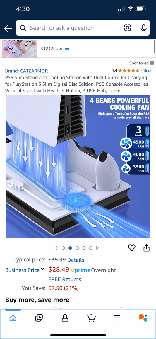 PS5 Slim Stand and Cooling Station with Dual Controller Charging for PlayStation 5 Slim Digital Disc Edition, PS5 Console Accessories Vertical Stand with Headset Holder, 3 USB Hub, Cable