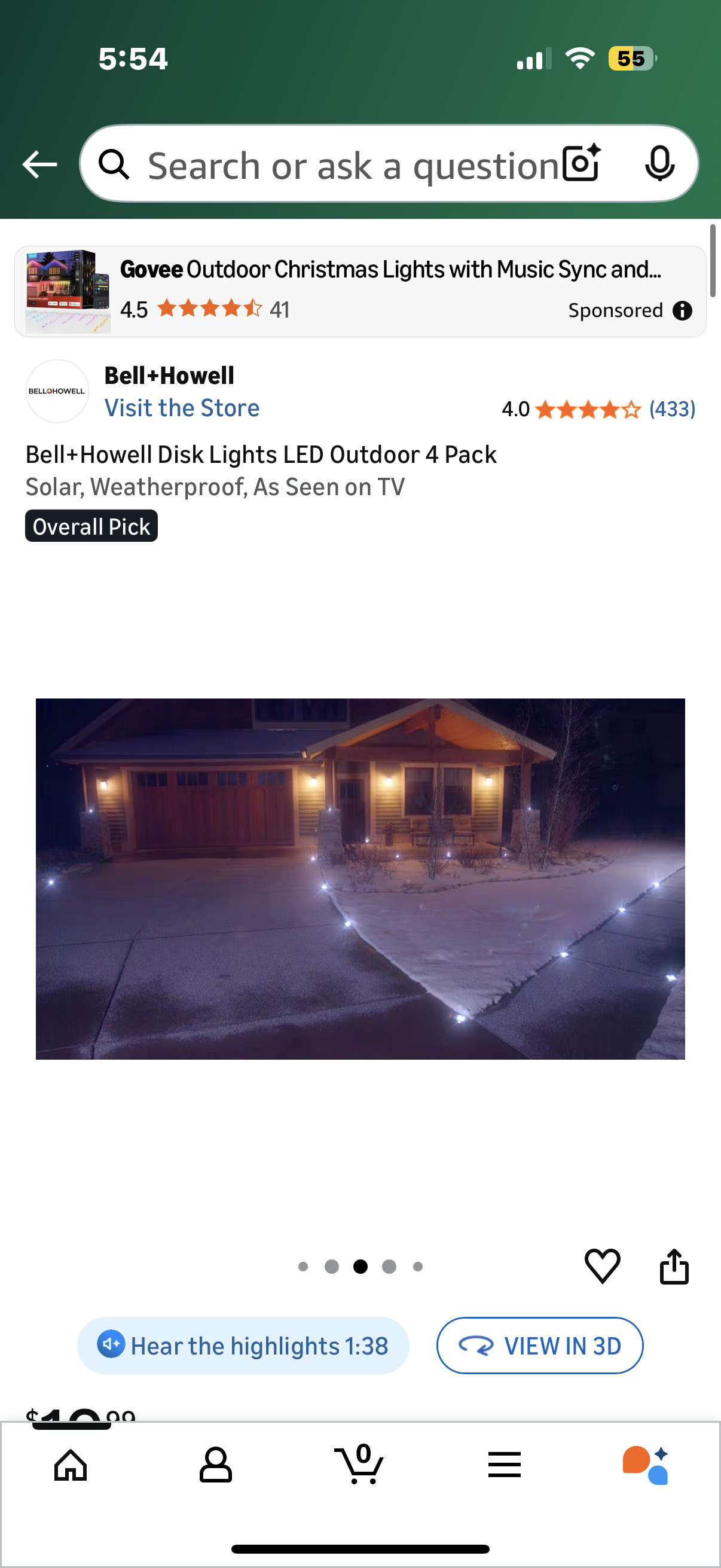 Bell+Howell Disk Lights LED Outdoor 4 Pack Solar, Weatherproof, As Seen on TV