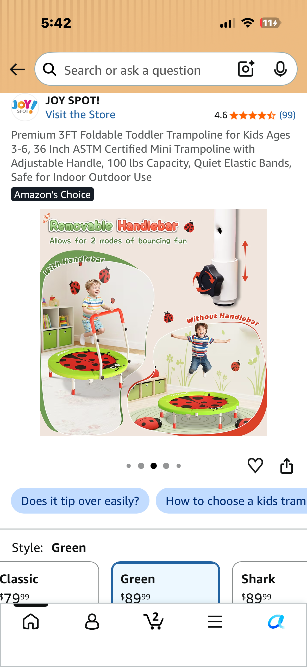 Premium 3FT Foldable Toddler Trampoline for Kids Ages 3-6, 36 Inch ASTM Certified Mini Trampoline with Adjustable Handle, 100 Ibs Capacity, Quiet Elastic Bands, Safe for Indoor Outdoor Use