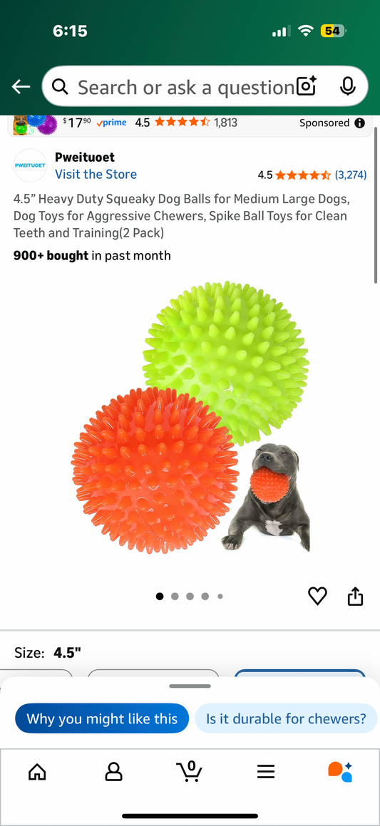 4.5” Heavy Duty Squeaky Dog Balls for Medium Large Dogs, Dog Toys for Aggressive Chewers, Spike Ball Toys for Clean Teeth and Training(2 Pack)