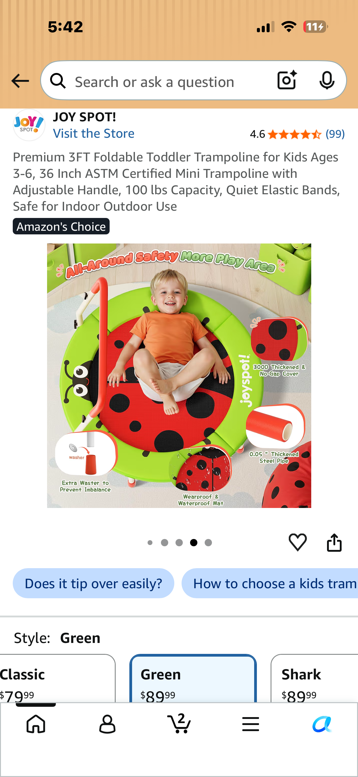 Premium 3FT Foldable Toddler Trampoline for Kids Ages 3-6, 36 Inch ASTM Certified Mini Trampoline with Adjustable Handle, 100 Ibs Capacity, Quiet Elastic Bands, Safe for Indoor Outdoor Use