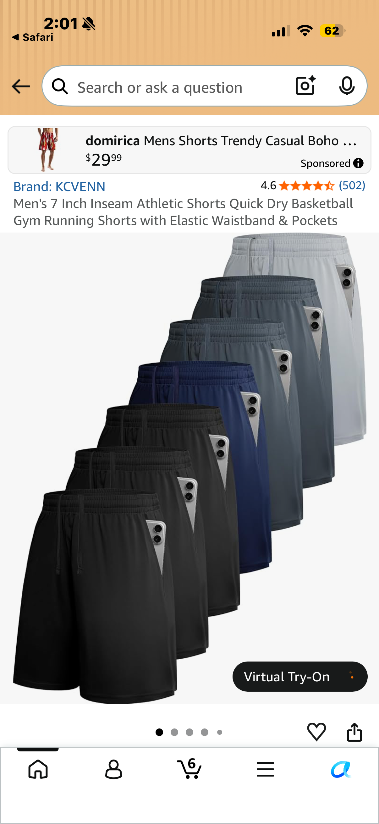 10 AM Door Buster - 7 pairs Men's Athletic Shorts (Size Large)