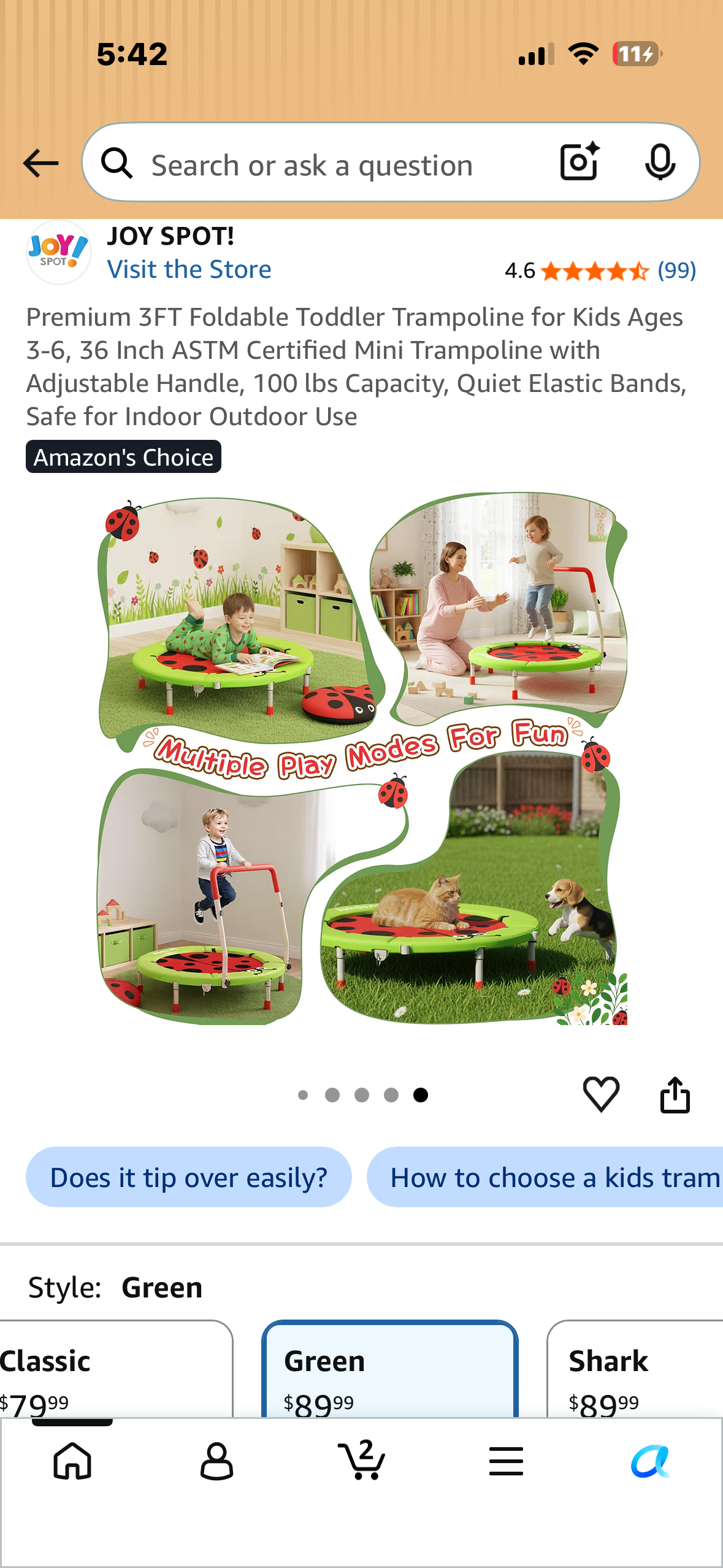 Premium 3FT Foldable Toddler Trampoline for Kids Ages 3-6, 36 Inch ASTM Certified Mini Trampoline with Adjustable Handle, 100 Ibs Capacity, Quiet Elastic Bands, Safe for Indoor Outdoor Use