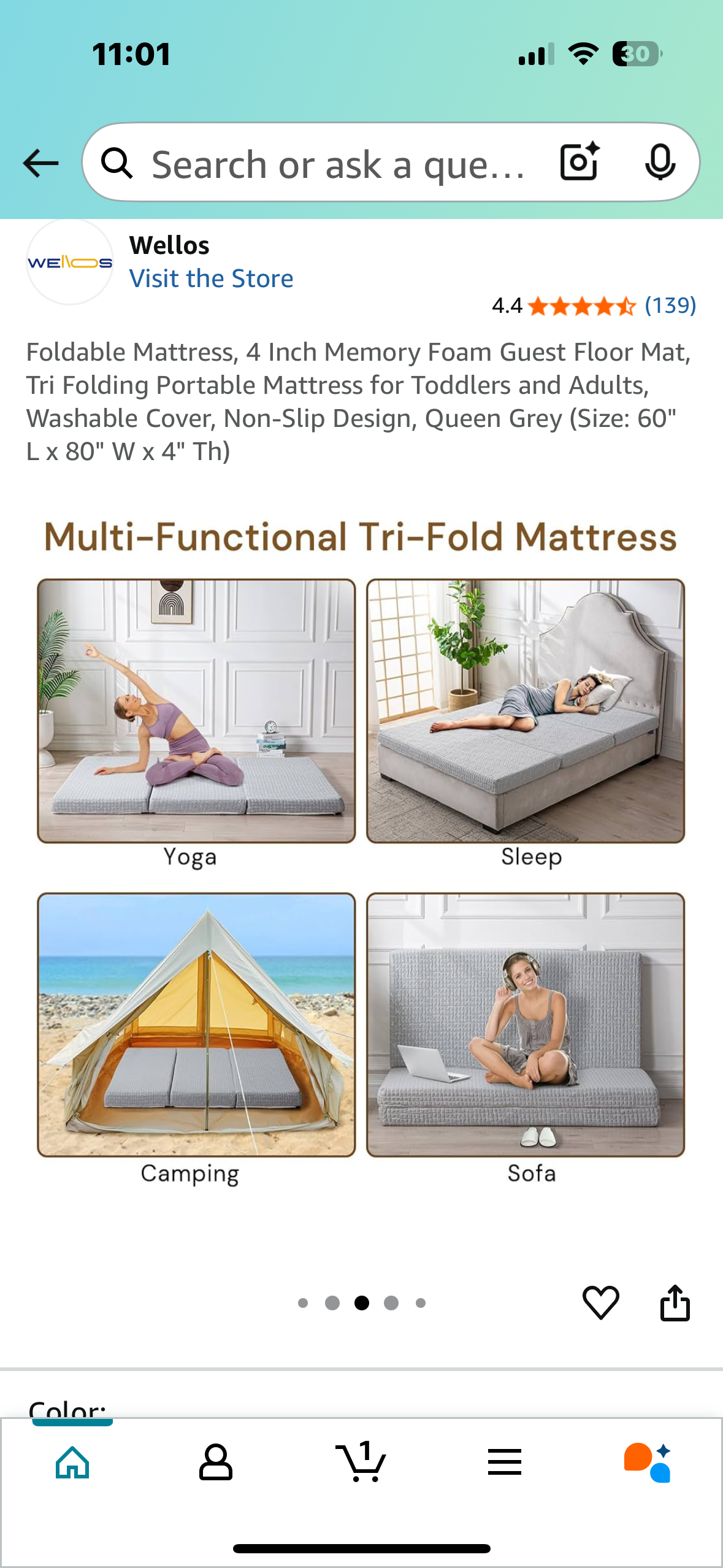 Foldable Mattress, 4 Inch Memory Foam Guest Floor Mat, Tri Folding Portable Mattress, Washable Cover, Non-Slip Design, Queen Grey (Size: 60" L x 80" W x 4" Th) (B887)