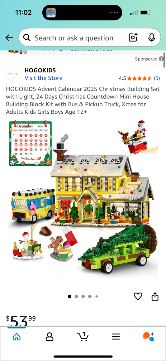 HOGOKIDS Advent Calendar 2025 Christmas Building Set with Light, 24 Days Christmas Countdown Mini House Building Block Kit with Bus & Pickup Truck, Xmas for Adults Kids Girls Boys Age 12+