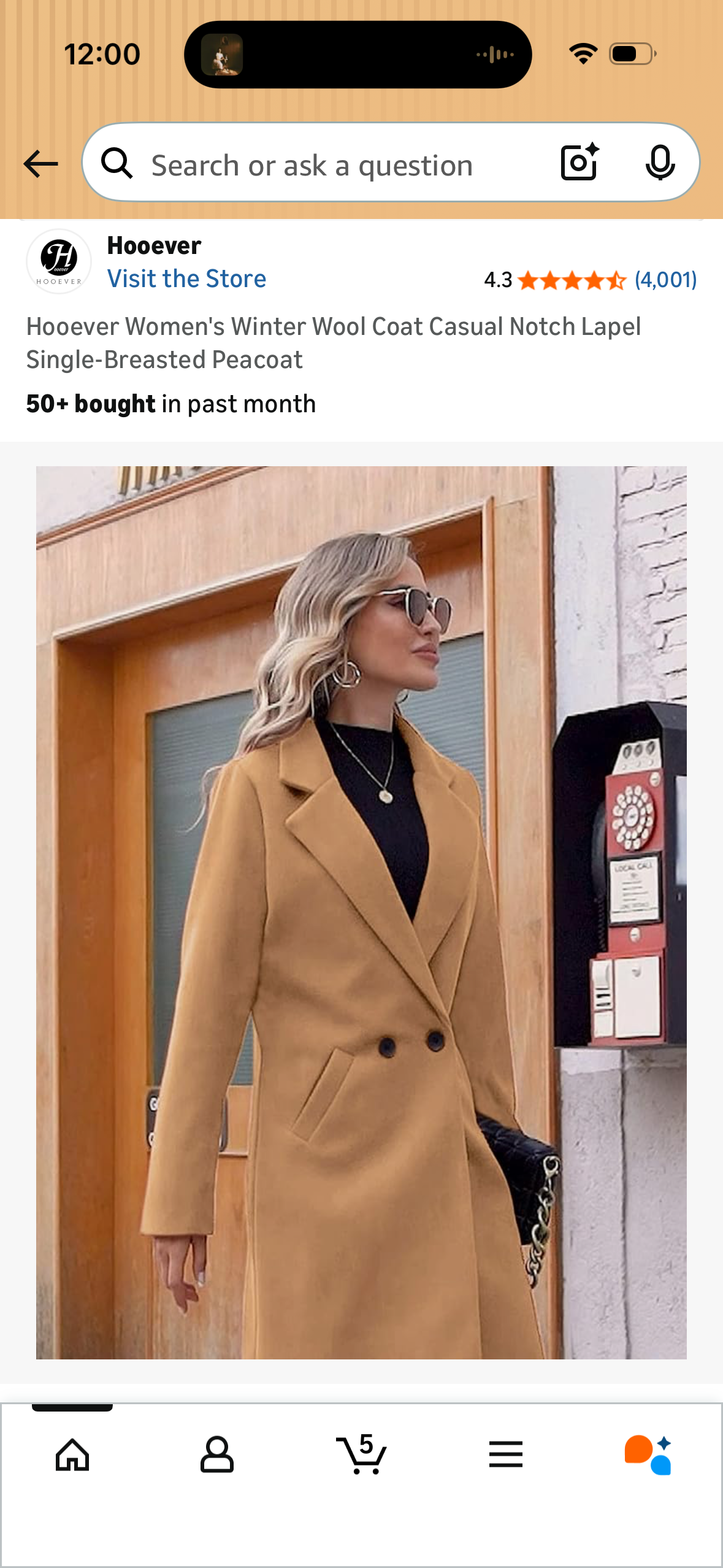 Hooever Women's Winter Wool Coat Casual Notch Lapel Single-Breasted Peacoat (Size X-Small)