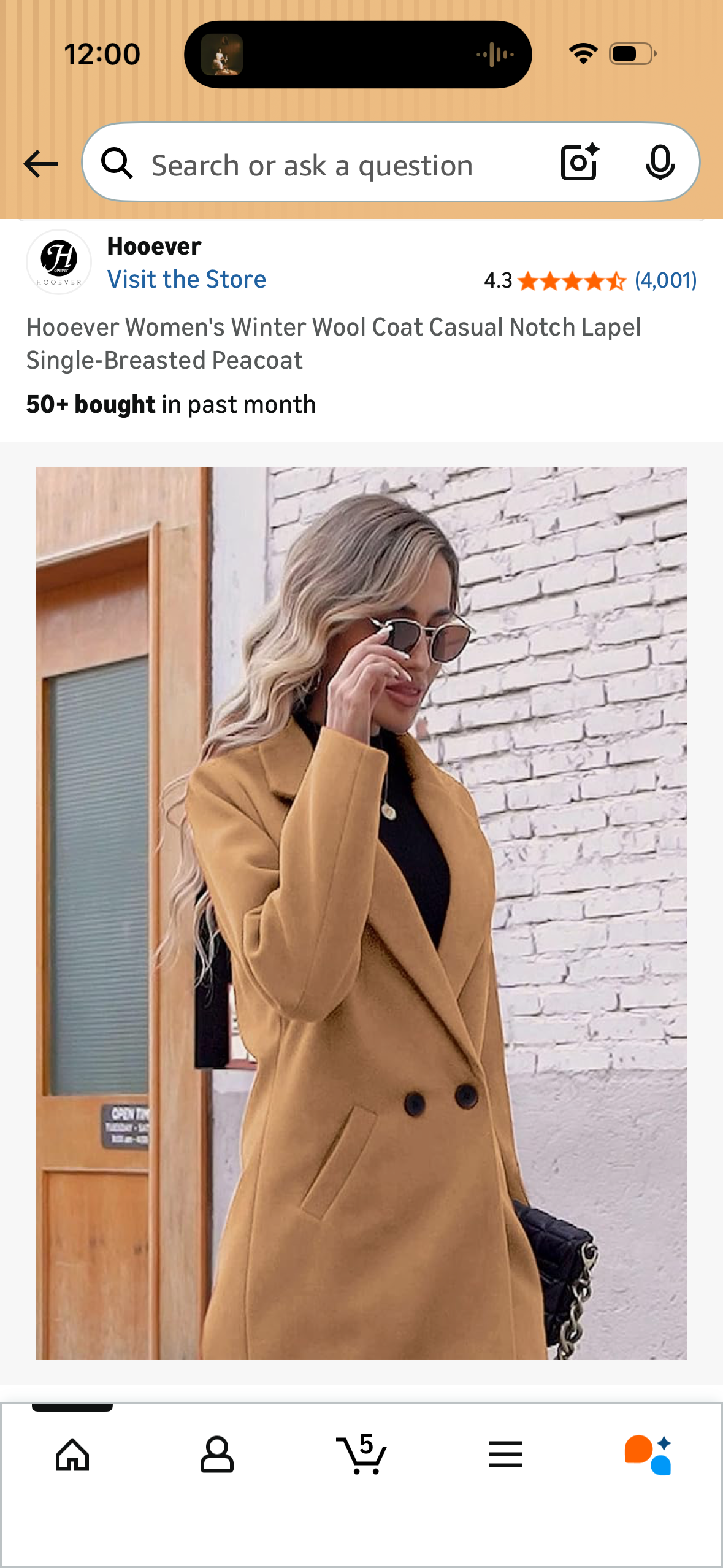 Hooever Women's Winter Wool Coat Casual Notch Lapel Single-Breasted Peacoat (Size X-Small)