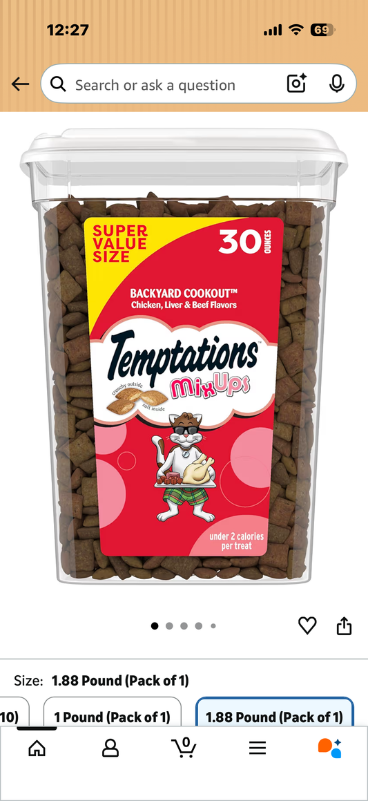 Temptations Cat Treats MixUps Backyard Cookout Flavor Crunchy, Soft Cat Treats, 30 oz. Tub