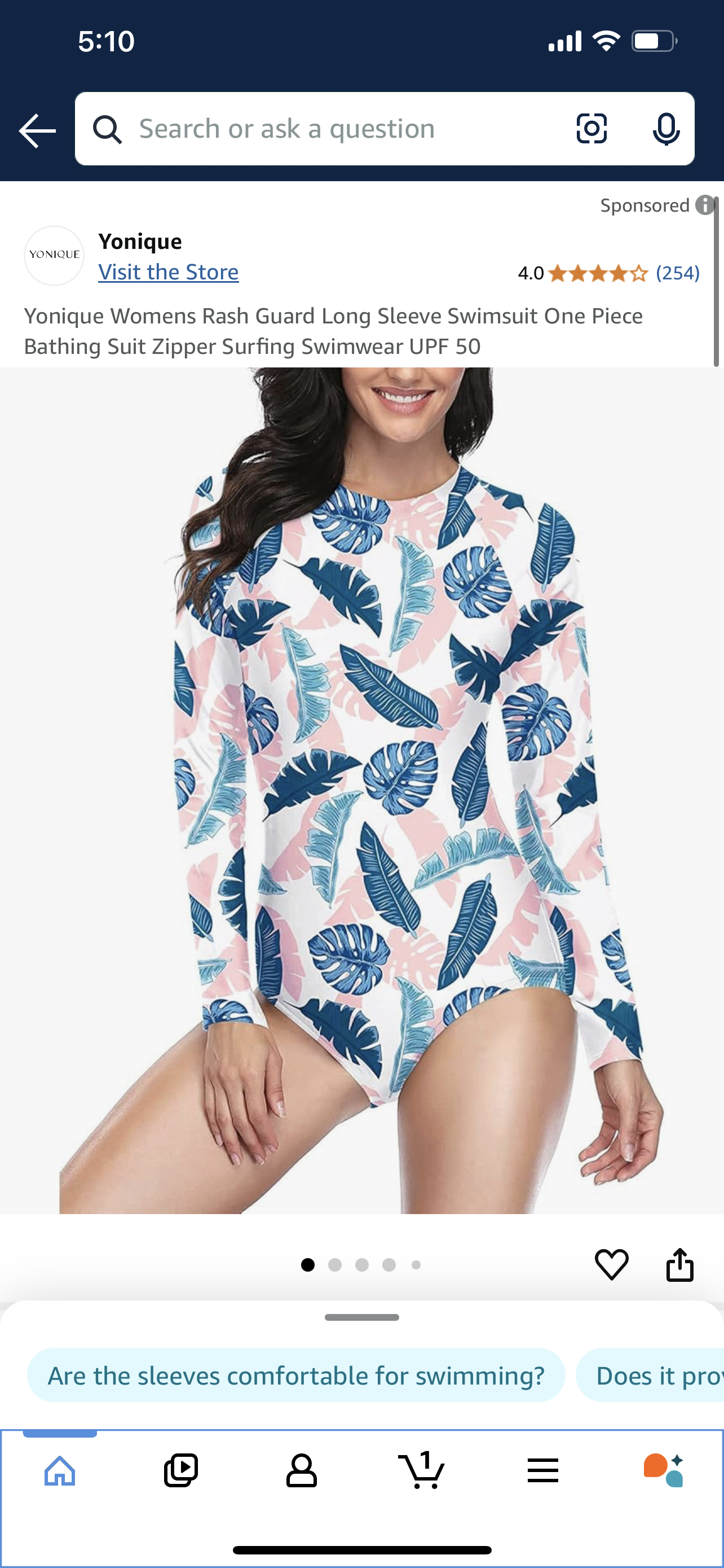 Yonique Womens Rash Guard Long Sleeve Swimsuit One Piece Bathing Suit Zipper Surfing Swimwear UPF 50