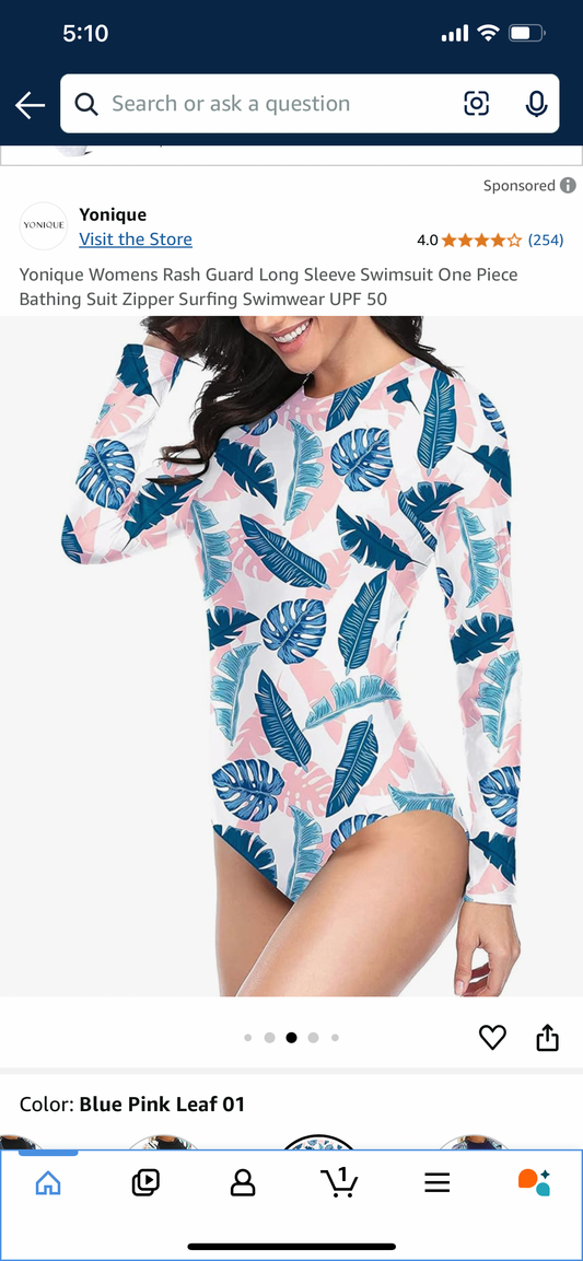 Yonique Womens Rash Guard Long Sleeve Swimsuit One Piece Bathing Suit Zipper Surfing Swimwear UPF 50