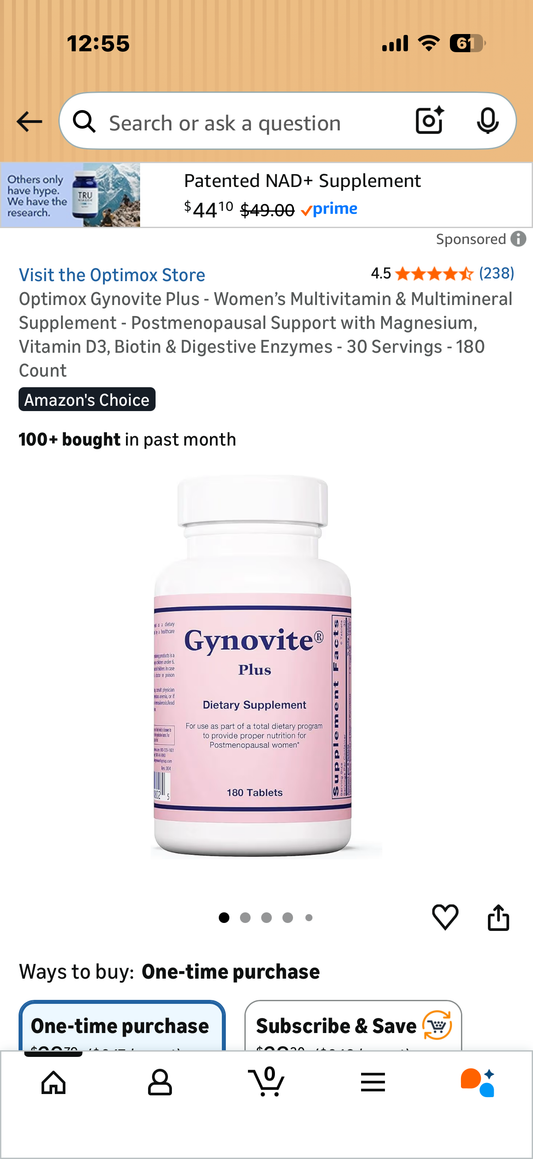 Optimox Gynovite Plus - Women’s Multivitamin & Multimineral Supplement - Postmenopausal Support with Magnesium, Vitamin D3, Biotin & Digestive Enzymes - 30 Servings - 180 Count