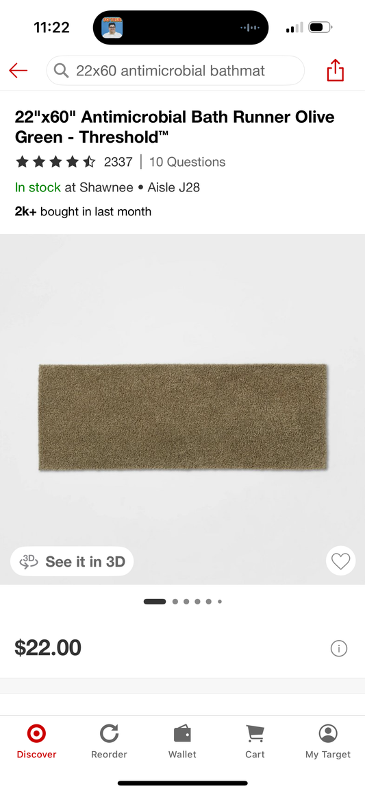 22"x60" Antimicrobial Bath Runner Olive Green - Threshold™