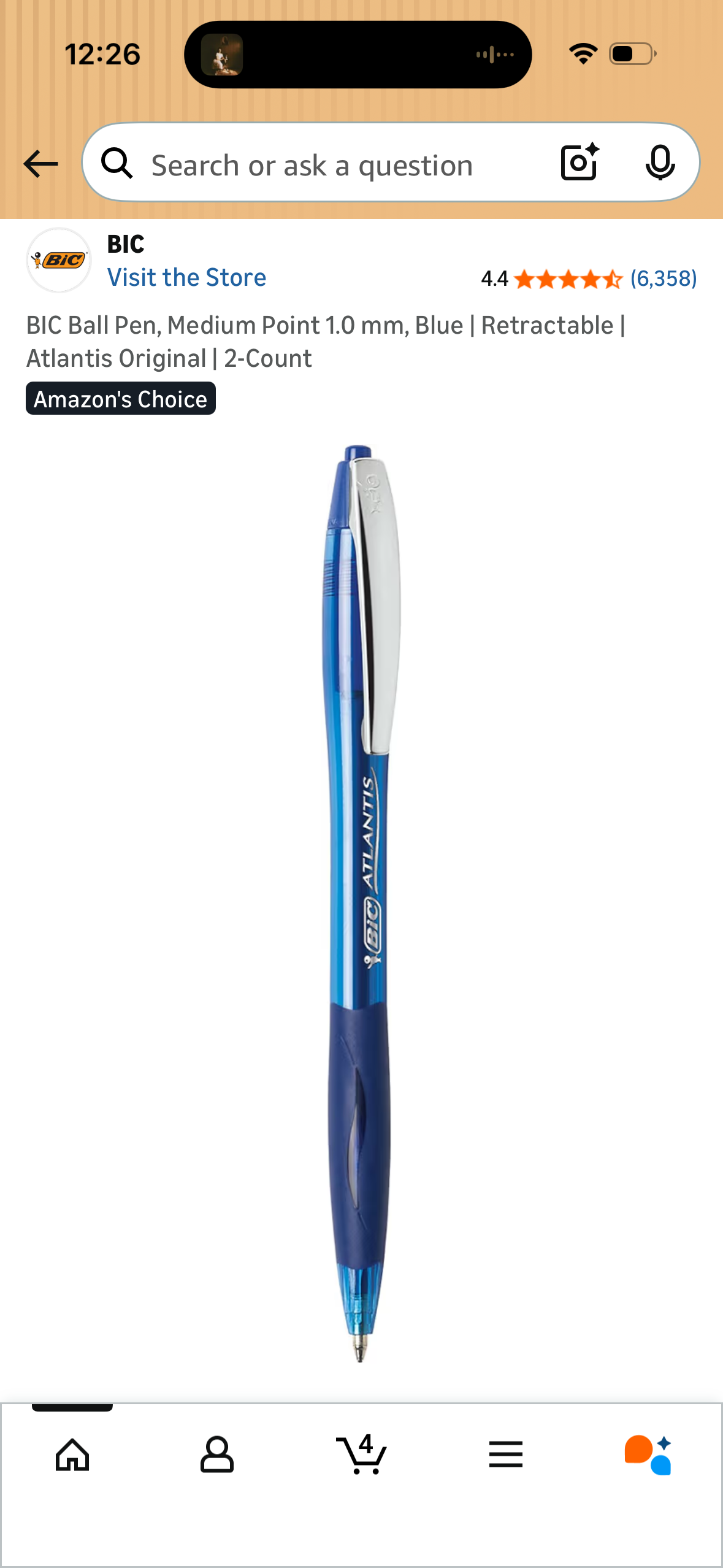 BIC Ball Pen, Medium Point 1.0 mm, Blue | Retractable | Atlantis Original | 2-Count