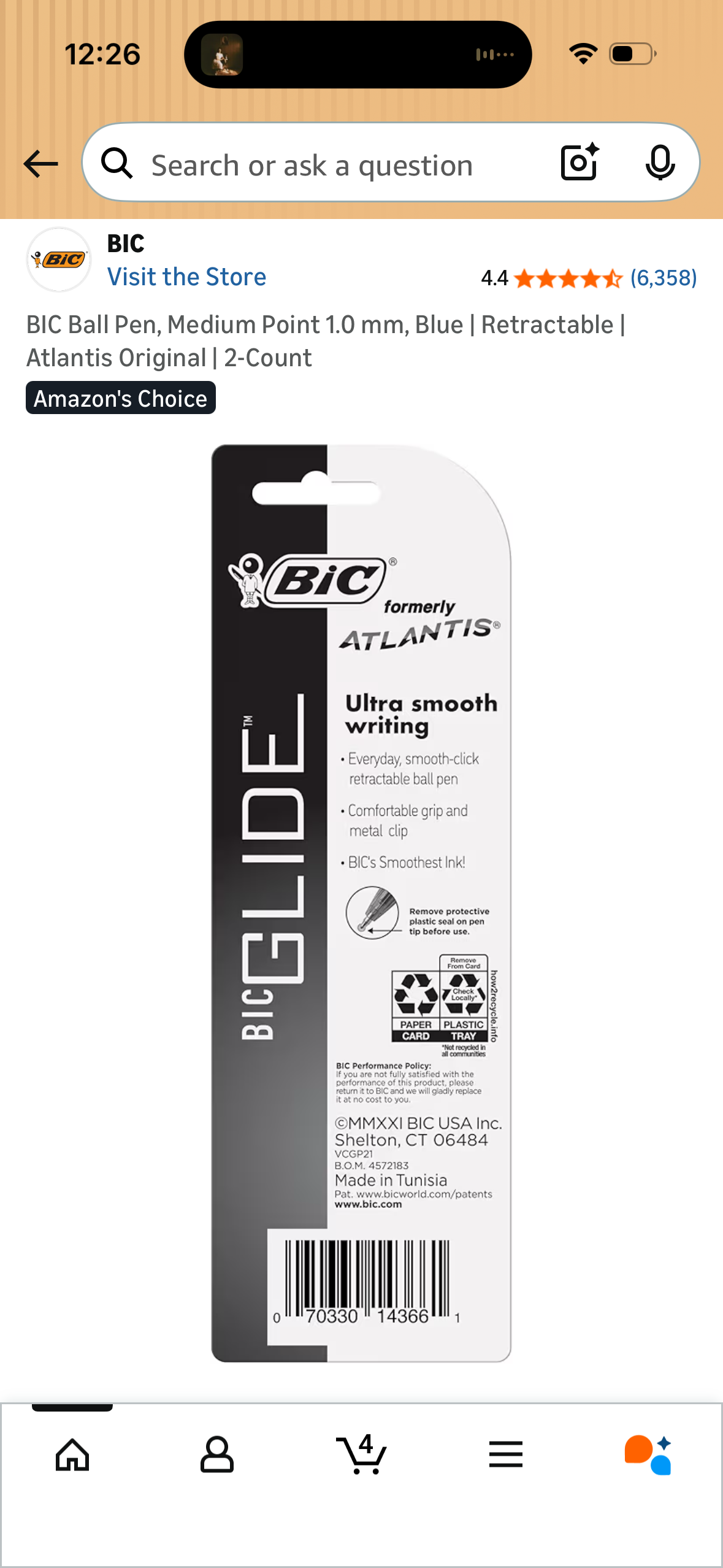 BIC Ball Pen, Medium Point 1.0 mm, Blue | Retractable | Atlantis Original | 2-Count