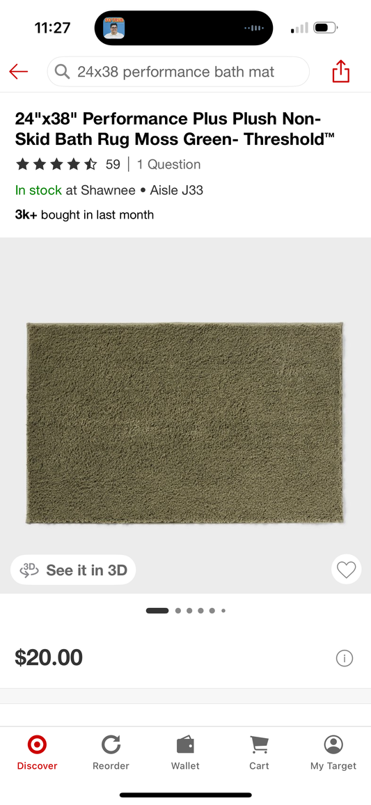 24"x38" Performance Plus Plush NonSkid Bath Rug Moss Green- Threshold™