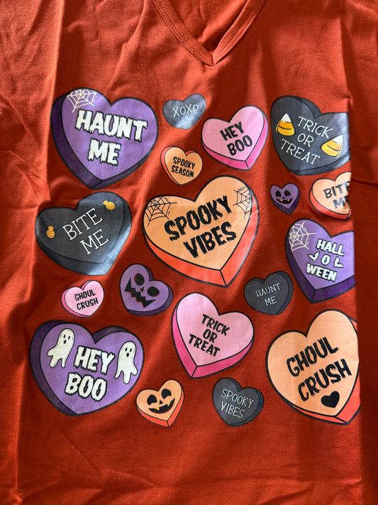 V Neck Fall Shirt for Women Pumpkin Witch Skull Leaves Graphic Halloween Thanksgiving Shirts Tops Tee (Size Large)