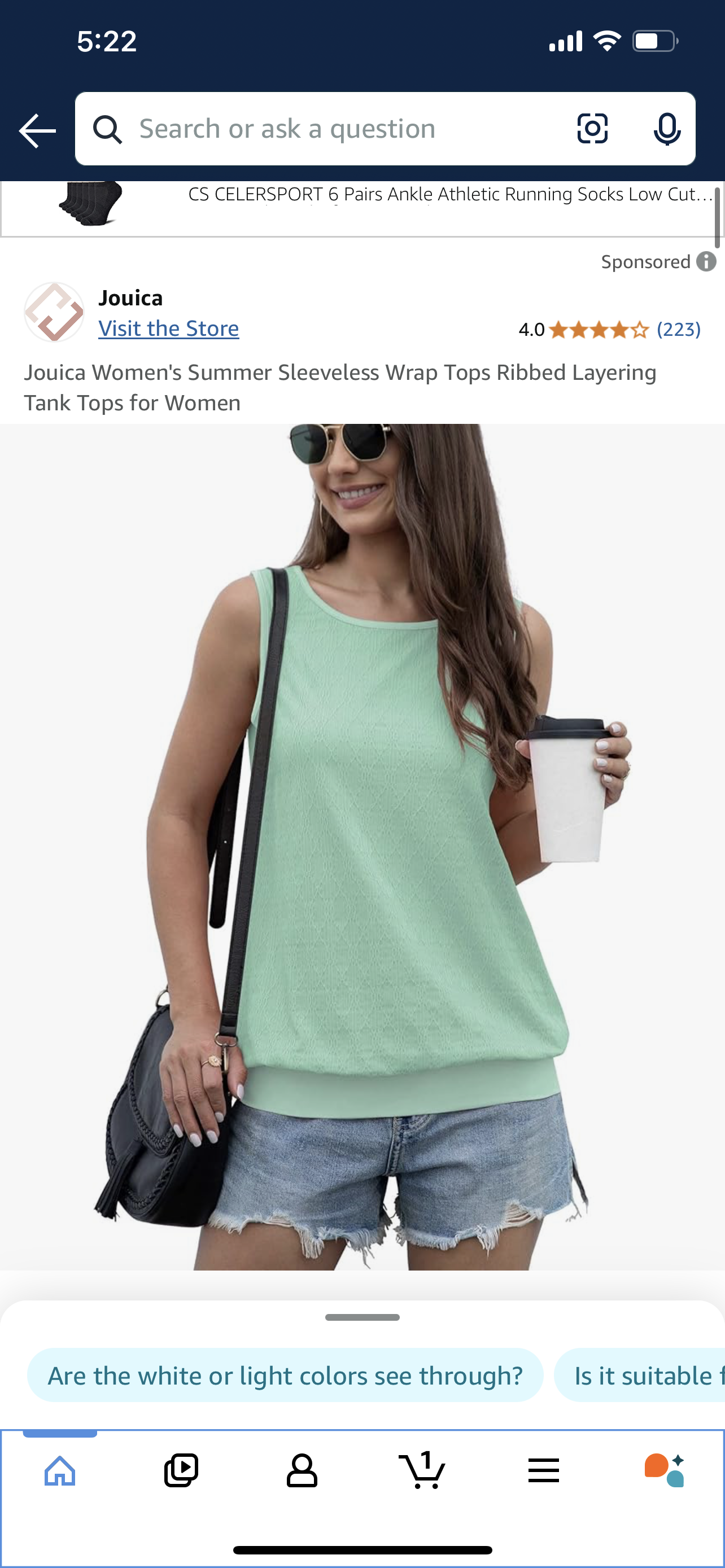 Jouica Women's Summer Sleeveless Wrap Tops Ribbed Layering Tank Tops for Women Size Small