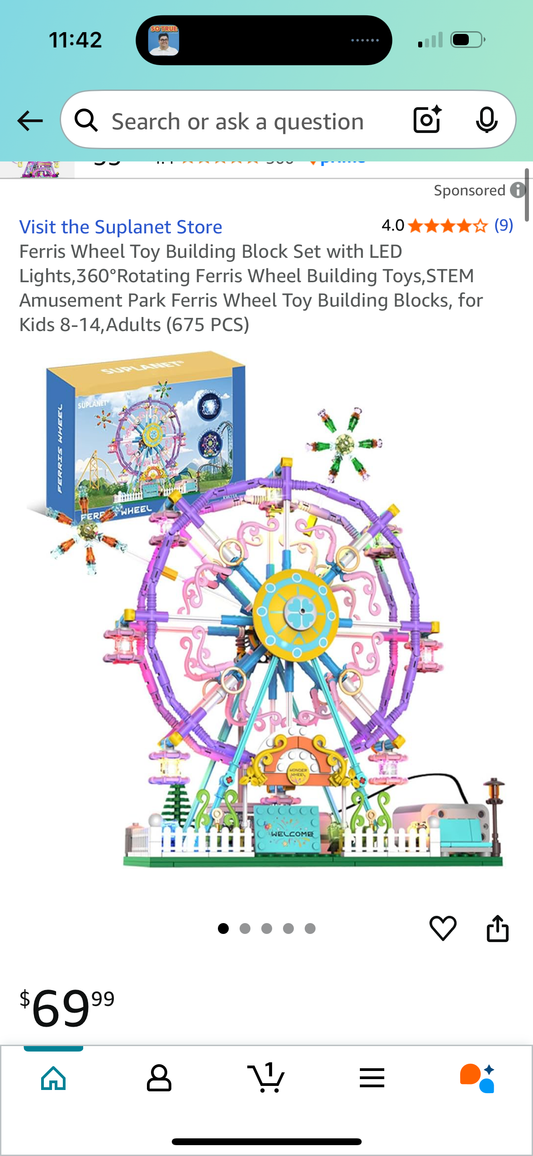 Ferris Wheel Toy Building Block Set with LED Lights,360°Rotating Ferris Wheel Building Toys,STEM Amusement Park Ferris Wheel Toy Building Blocks, for Kids 8-14,Adults (675 PCS)