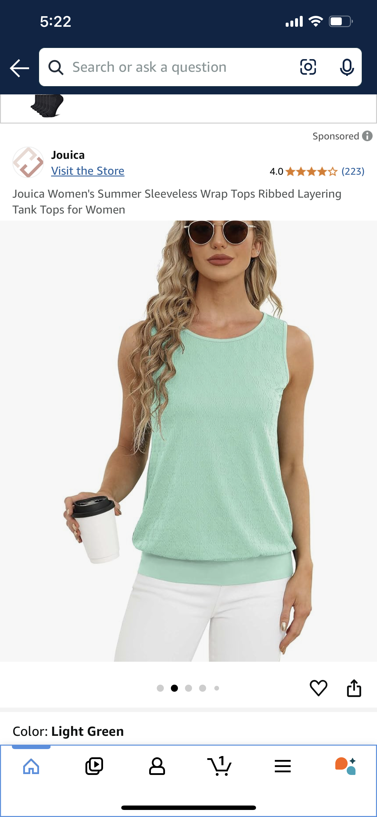 Jouica Women's Summer Sleeveless Wrap Tops Ribbed Layering Tank Tops for Women Size Small
