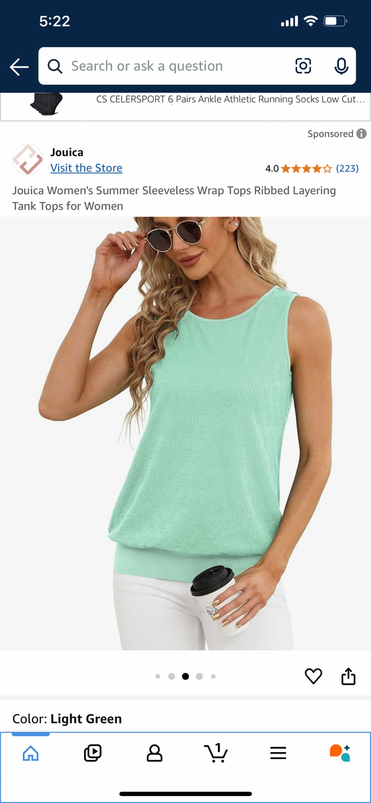 Jouica Women's Summer Sleeveless Wrap Tops Ribbed Layering Tank Tops for Women Size Small