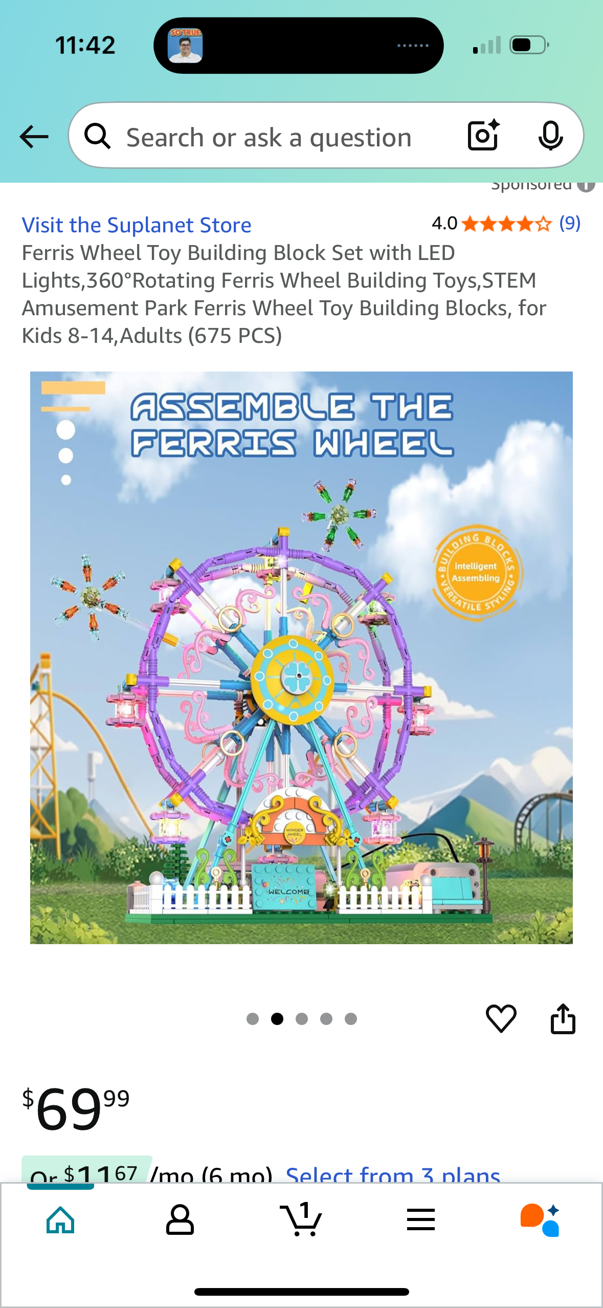 Ferris Wheel Toy Building Block Set with LED Lights,360°Rotating Ferris Wheel Building Toys,STEM Amusement Park Ferris Wheel Toy Building Blocks, for Kids 8-14,Adults (675 PCS)
