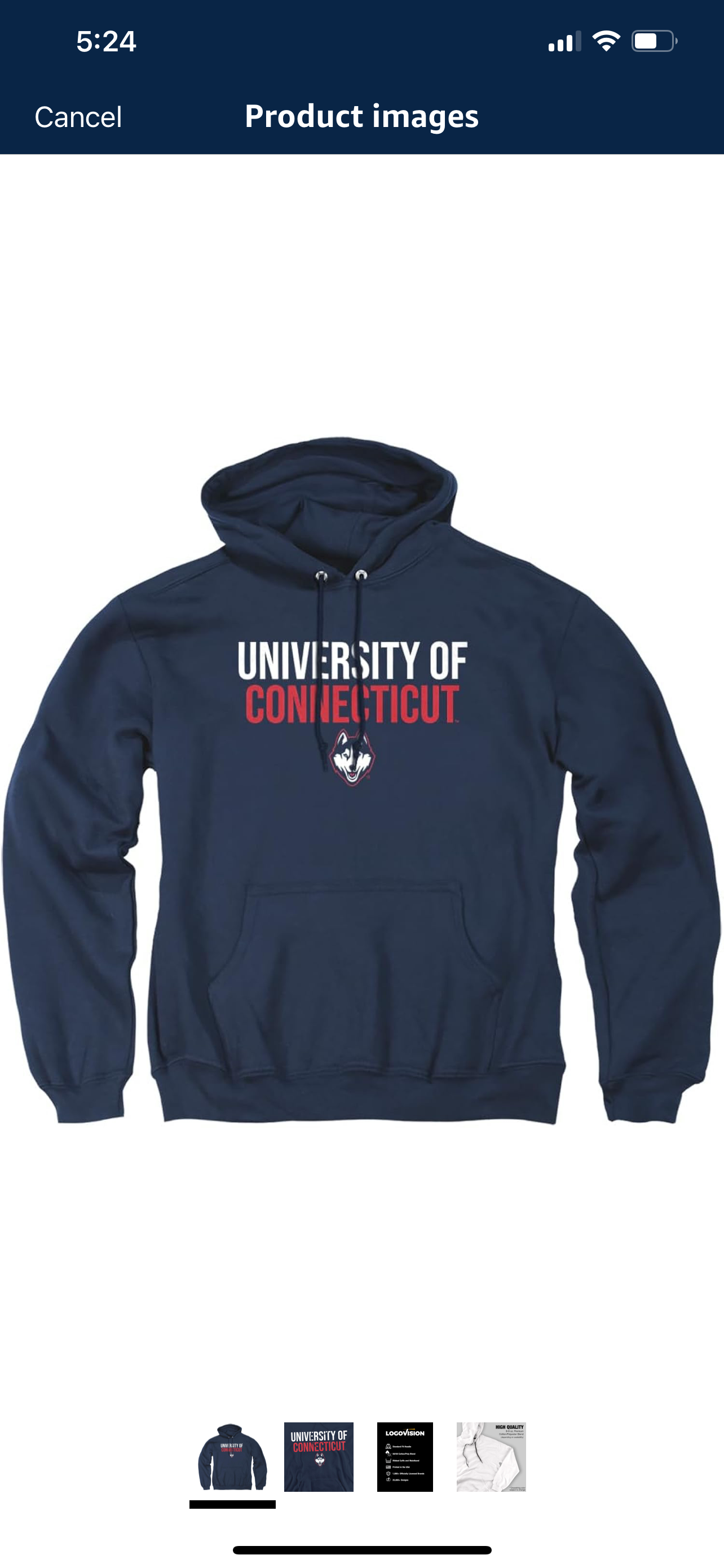 University of Connecticut Official Stacked Unisex Adult Pull-Over Hoodie,Navy, Medium