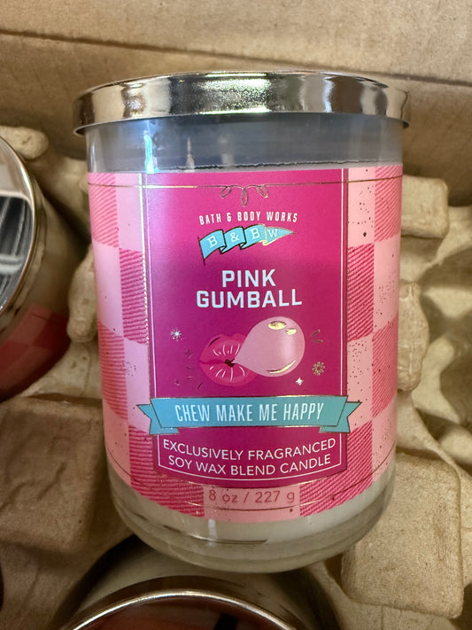 Bath and Body Works Pink Gumball Chew Make me Happy Candle