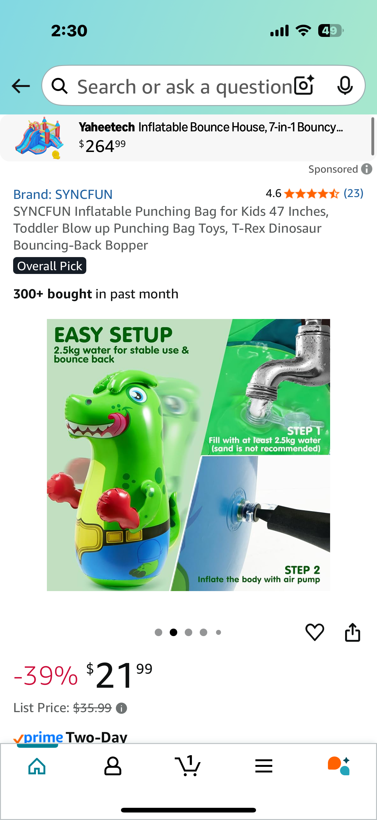 SYNCFUN Inflatable Punching Bag for Kids 47 Inches, Toddler Blow up Punching Bag Toys, T-Rex Dinosaur Bouncing-Back Bopper