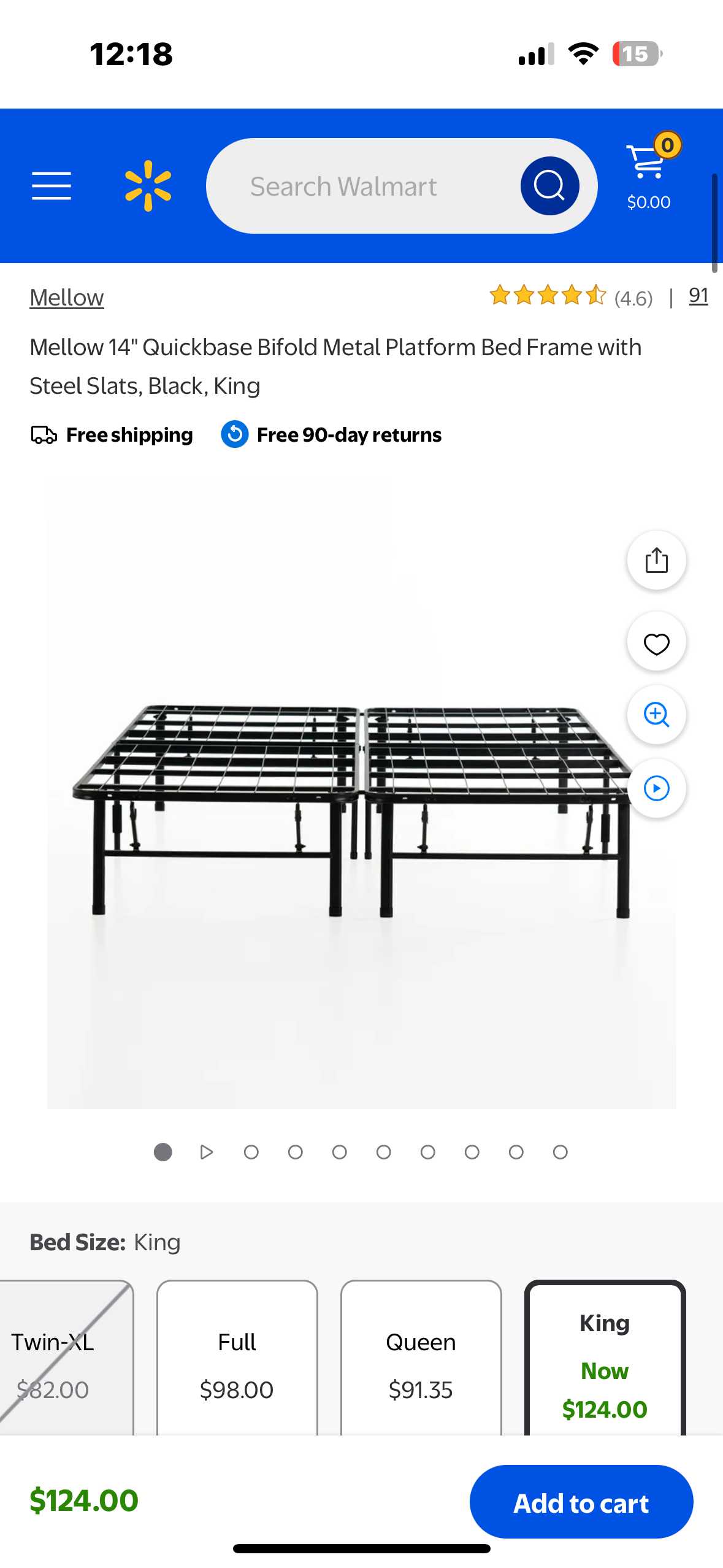 Mellow 14" Quickbase Bifold Metal Platform Bed Frame with Steel Slats, Black, King (B1050)