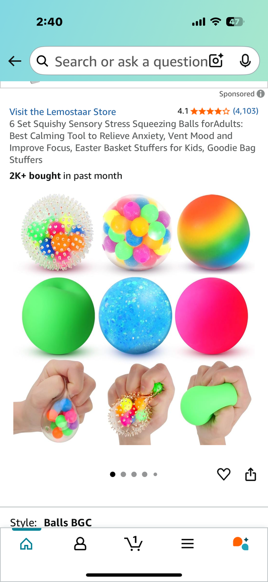 6 Set Squishy Sensory Stress Squeezing Balls forAdults: Best Calming Tool to Relieve Anxiety, Vent Mood and Improve Focus, Easter Basket Stuffers for Kids, Goodie Bag Stuffers