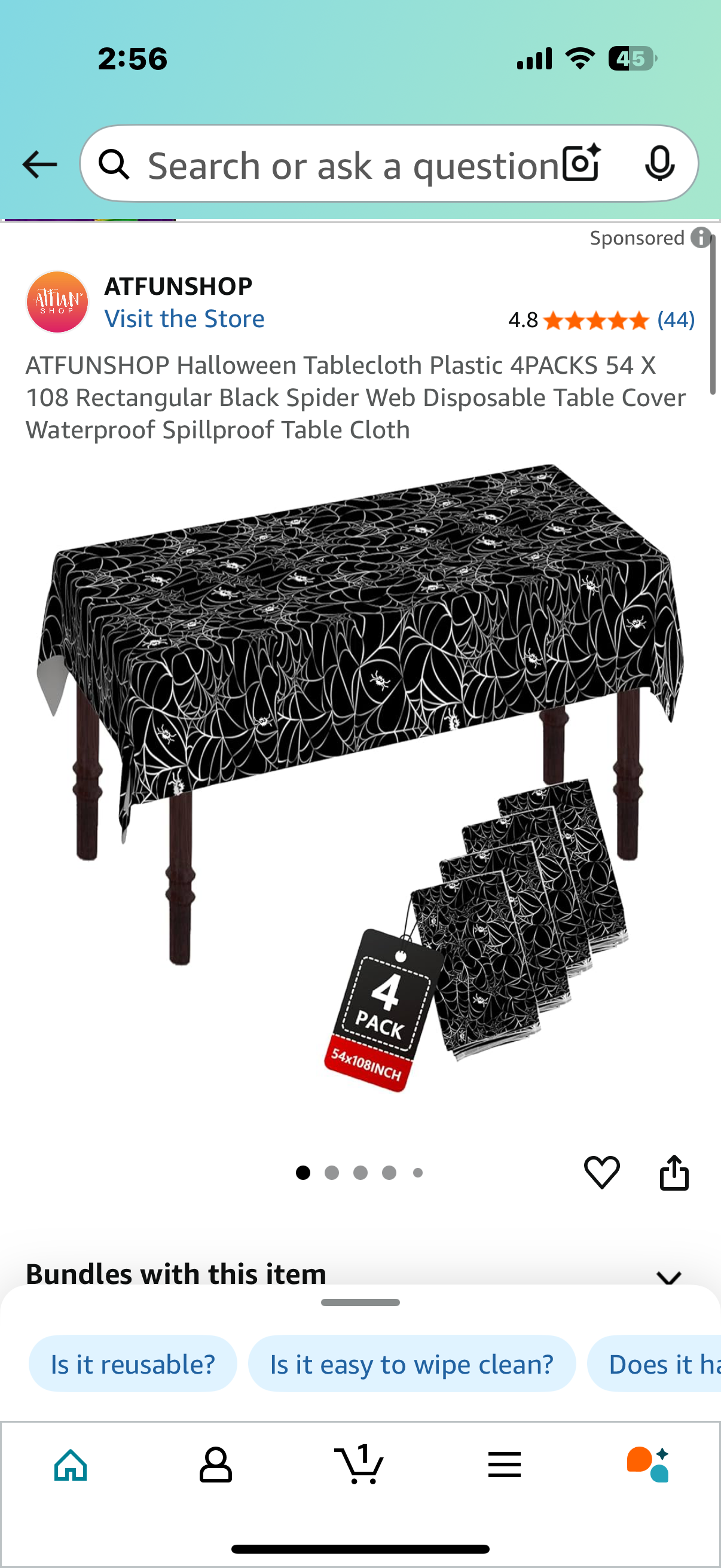 ATFUNSHOP Halloween Tablecloth Plastic 4PACKS 54 X 108 Rectangular Black Spider Web Disposable Table Cover Waterproof Spillproof Table Cloth