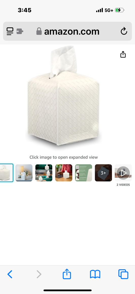 Connsole Casa Premium PU Leather Tissue Box Holder–Modern Cover for Home, Office, Car–Stylish Cube Organizer for Standard Kleenex Tissues – Durable, Easy Refill, Rattan Design (White)