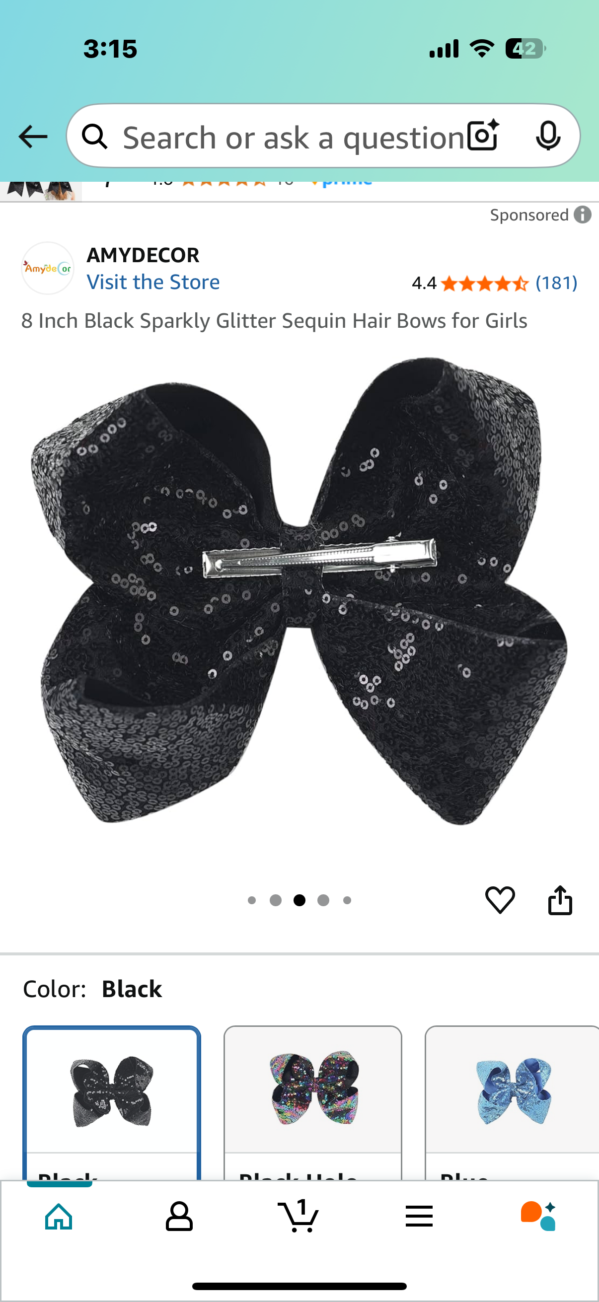 6pack 8Inch Black Sparkly Glitter Sequin Hair Bows for Girls