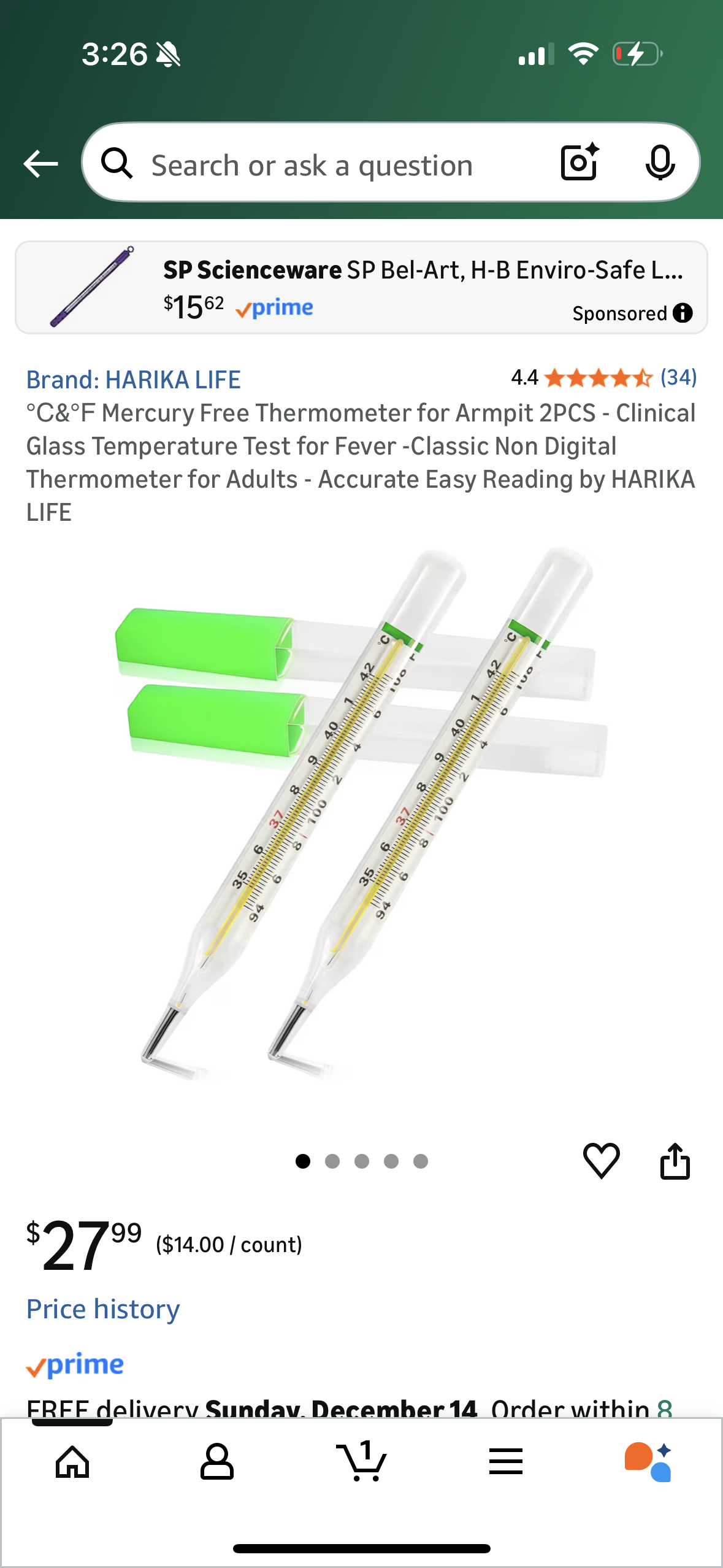 °C&°F Mercury Free Thermometer for Armpit 2PCS - Clinical Glass Temperature Test for Fever -Classic Non Digital Thermometer for Adults - Accurate Easy Reading by HARIKA
LIFE