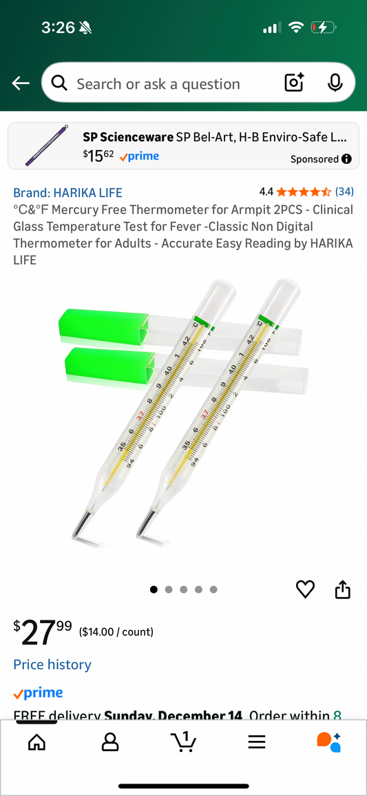 °C&°F Mercury Free Thermometer for Armpit 2PCS - Clinical Glass Temperature Test for Fever -Classic Non Digital Thermometer for Adults - Accurate Easy Reading by HARIKA
LIFE