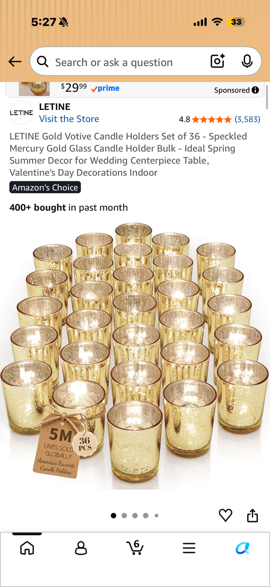 LETINE Gold Votive Candle Holders Set of 36 - Speckled Mercury Gold Glass Candle Holder Bulk - Ideal Spring Summer Decor for Wedding Centerpiece Table，Valentine's Day Decorations Indoor