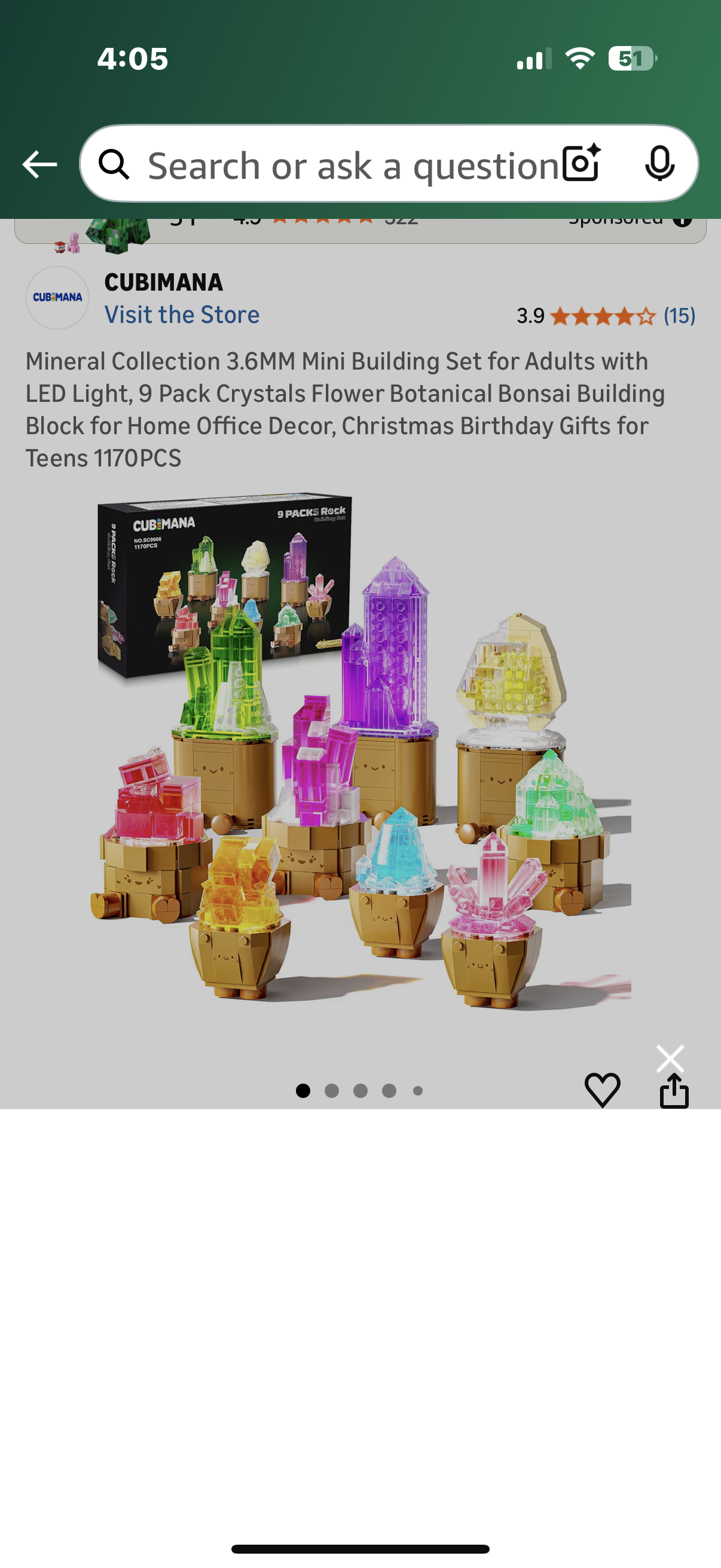 Mineral Collection 3.6MM Mini Building Set for Adults with LED Light, 9 Pack Crystals Flower Botanical Bonsai Building Block for Home Office Decor, Christmas Birthday Gifts for Teens 1170PCS