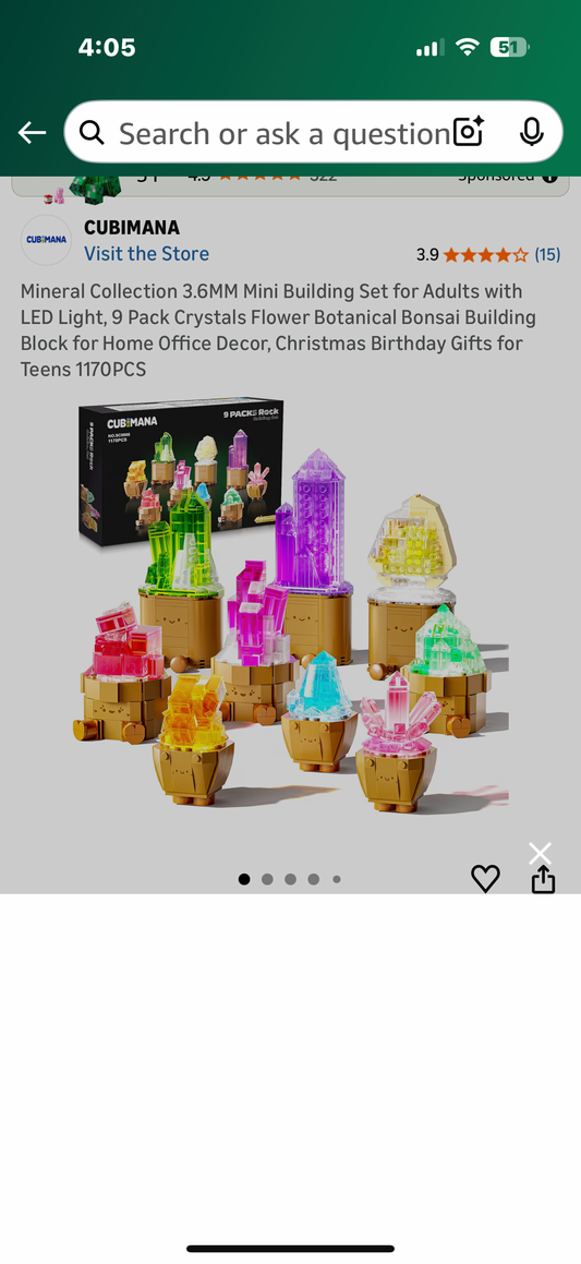 Mineral Collection 3.6MM Mini Building Set for Adults with LED Light, 9 Pack Crystals Flower Botanical Bonsai Building Block for Home Office Decor, Christmas Birthday Gifts for Teens 1170PCS